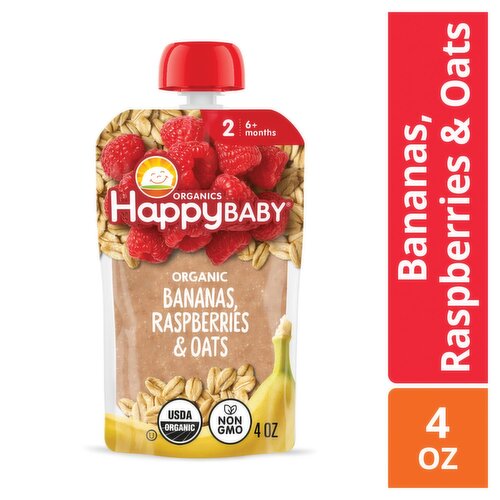 Happy Baby Organics Bananas, Raspberries & Oats Organic Baby Food, Stage 2, 6+ months, 4 oz