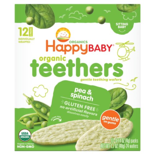 Happy Baby Organics Pea & Spinach Organic Teethers Gentle Teething Wafers, 0.14 oz, 12 count