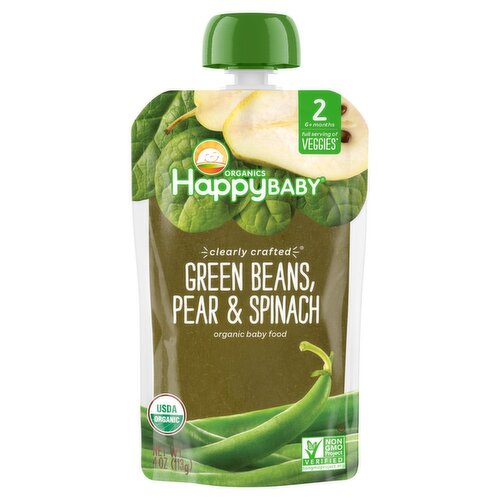 Happy Baby Organics Green Beans, Pear & Spinach Organic Baby Food, Stage 2, 6+ Months, 4 oz