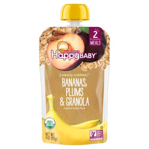 Happy Baby Organics Bananas, Plums & Granola Organic Baby Food, Stage 2, 6+ months, 4 oz