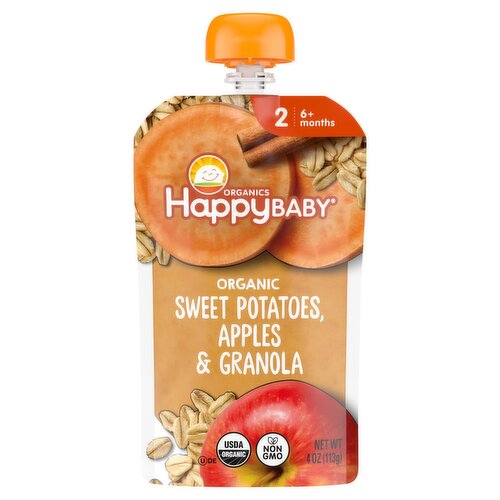 Happy Baby Organics Organic Sweet Potatoes, Apples, & Granola Baby Food, Stage 2, 6+ months, 4 oz