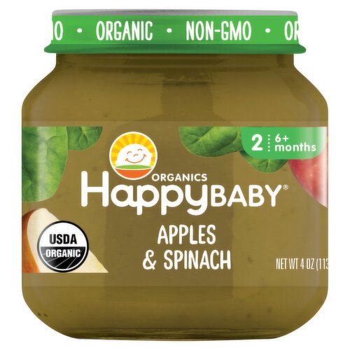 Happy Baby Organics Apples & Spinach Baby Food, Stage 2, 6+ Months, 4 oz