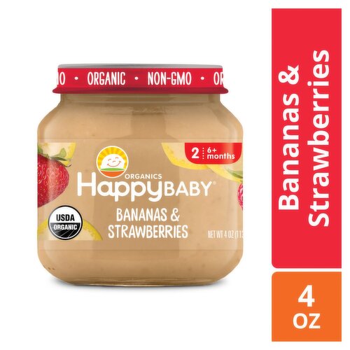 Happy Baby Organics Bananas & Strawberries Baby Food, Stage 2, 6+ months, 4 oz