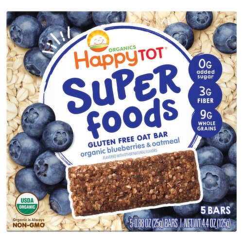 Happy Tot Organics Super Foods Gluten Free Oat Bar, Tots & Tykes, 0.88 oz, 5 count