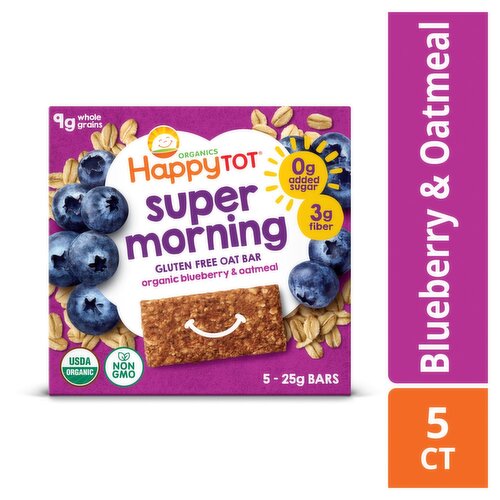 Happy Tot Organics Super Morning Organic Blueberry & Oatmeal Gluten Free Oat Bar, 0.88 oz, 5 count