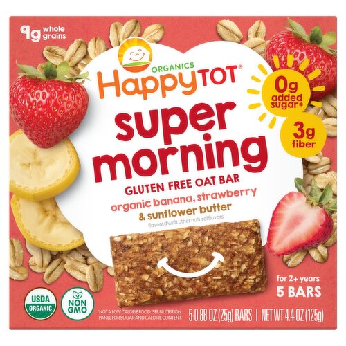 Happy Tot Organics Super Morning Organic Banana, Strawberry & Sunflower Butter Bar, 0.88 oz, 5 count