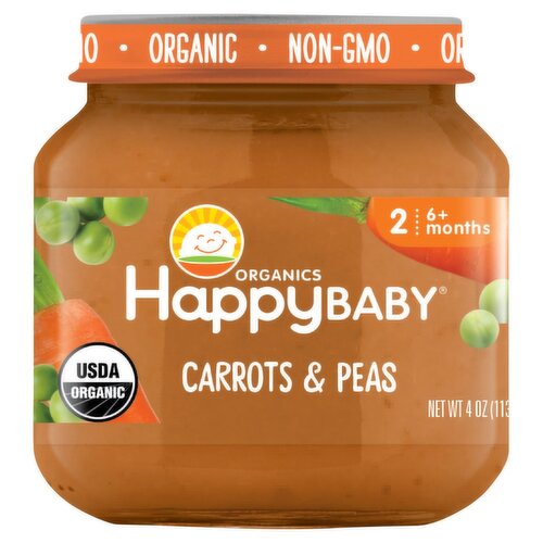 Happy Baby Organics Carrots & Peas Baby Food, Stage 2, 6+ Months, 4 oz
