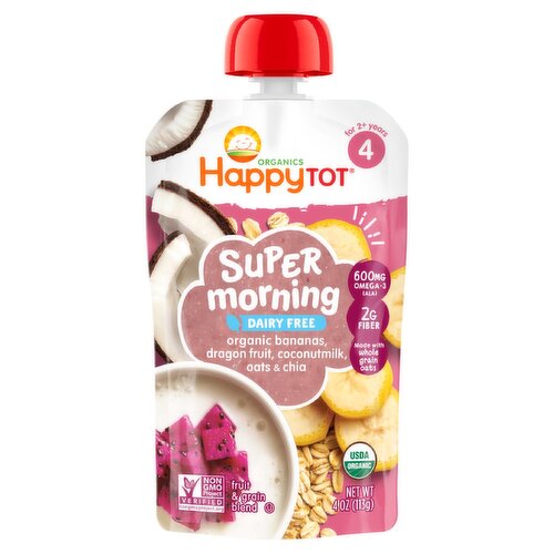 Happy Tot Organics Super Morning Dairy Free Fruit & Grain Blend Baby Food, 4 oz