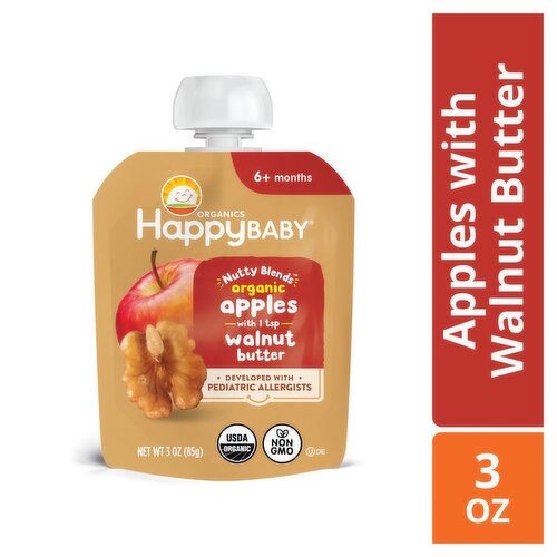 Happy Baby Organics Nutty Blends Organic Apples with Walnut Butter Baby Foods, 6+ Months, 3 oz