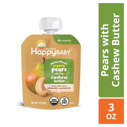 Happy Baby Organics Nutty Blends Organic Pears with Cashew Butter Baby Foods, 6+ Months, 3 oz