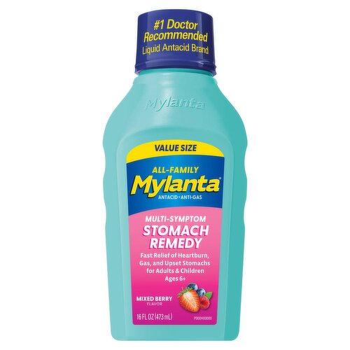 Mylanta Mixed Berry Flavor Multi-Symptom Stomach Remedy Antacid + Anti-Gas Liquid, Ages 6+, 16 fl oz