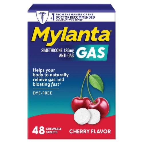 Mylanta Simethicone Anti-Gas Cherry Flavor Antacid Chewable Tablets, 125 mg, 48 count