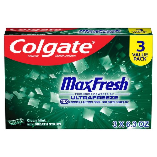 Colgate MaxFresh Clean Mint Anticavity Fluoride Toothpaste Value Pack, 6.3 oz, 3 count