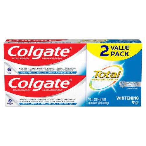 Colgate Total Whitening Gel Toothpaste Value Pack, 5.1 oz, 2 count