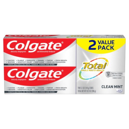 Colgate Total Active Prevention Clean Mint Toothpaste Value Pack, 5.1 oz, 2 count