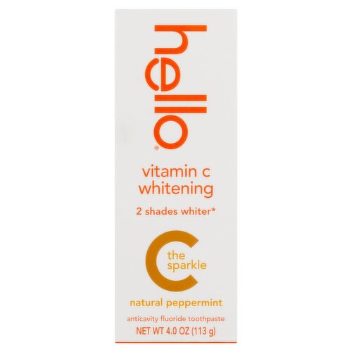 Hello Vitamin C Whitening Natural Peppermint Anticavity Fluoride Toothpaste, 4.0 oz