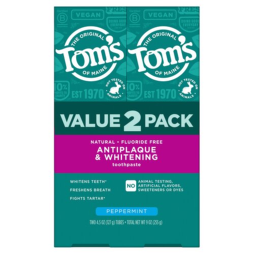 Tom's of Maine The Original Peppermint Antiplaque & Whitening Toothpaste Value Pack, 4.5 oz, 2 count