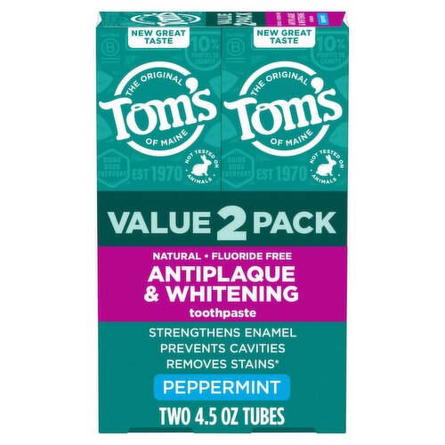 Tom's of Maine The Original Peppermint Antiplaque & Whitening Toothpaste Value Pack, 4.5 oz, 2 count