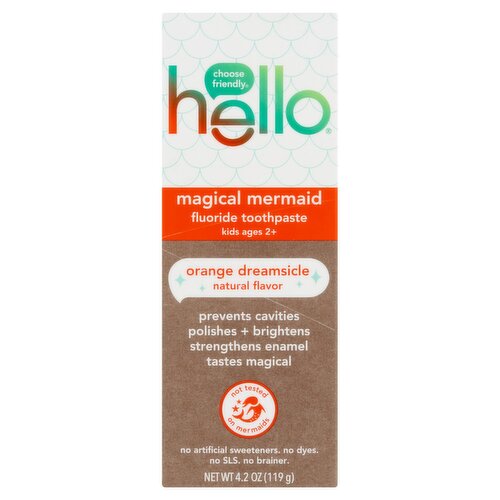 Hello Orange Dreamsicle Magical Mermaid Fluoride Toothpaste, Kids Ages 2+, 4.2 oz