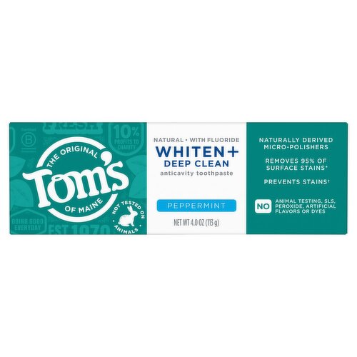 Tom's of Maine The Original Whiten + Deep Clean Peppermint Anticavity Toothpaste, 4.0 oz