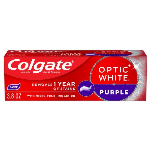 Colgate Optic White Purple Fresh Mint Anticavity Fluoride Toothpaste, 3.8 oz
