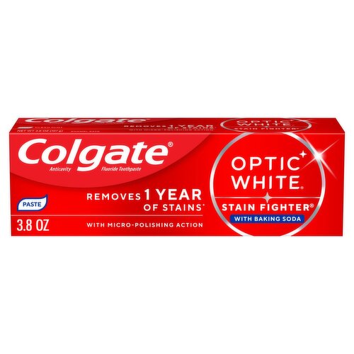 Colgate Optic White Stain Fighter Clean Mint with Baking Soda Anticavity Fluoride Toothpaste, 3.8 oz