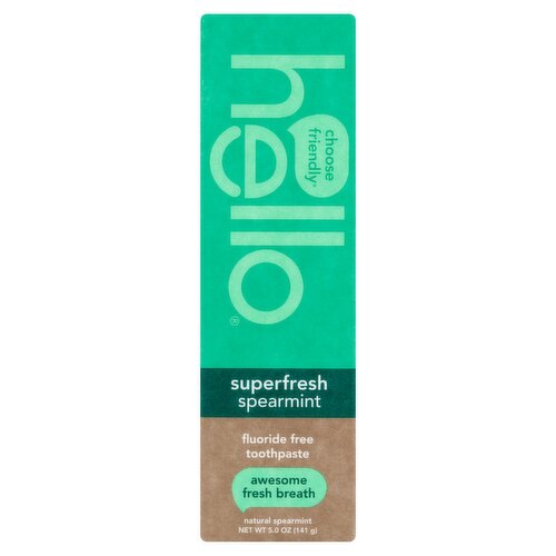Hello Superfresh Spearmint Fluoride Free Toothpaste, 5.0 oz