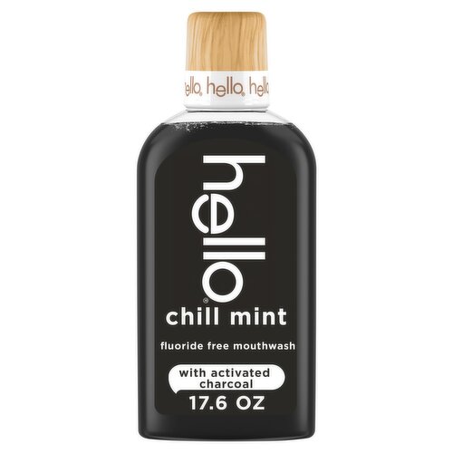 Hello Chill Mint Fluoride Free Mouthwash with Activated Charcoal, 17.6 fl oz
