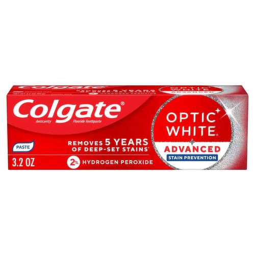 Colgate Optic White Advanced Stain Prevention Shimmering Mint Anticavity Fluoride Toothpaste, 3.2 oz