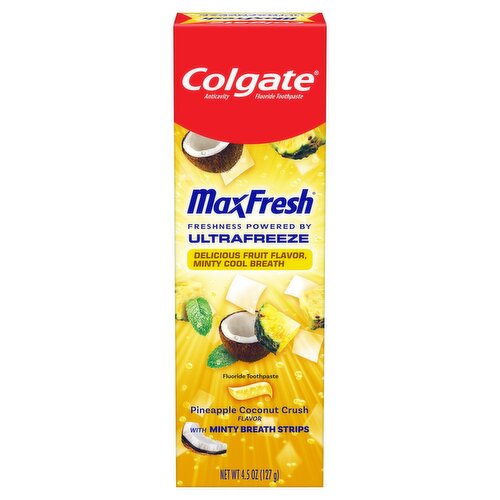 Colgate MaxFresh Ultrafreeze Pineapple Coconut Crush Flavor Anticavity Fluoride Toothpaste, 4.5 oz