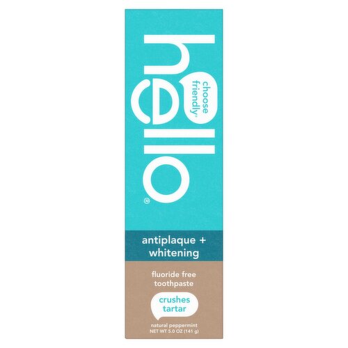 Hello Antiplaque + Whitening Natural Peppermint Fluoride Free Toothpaste, 5.0 oz