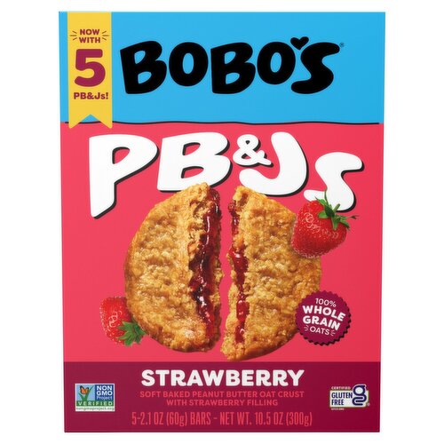 Bobo's PB&Js Strawberry Soft Baked Peanut Butter Oat Crust Bars, 2.1 oz, 5 count