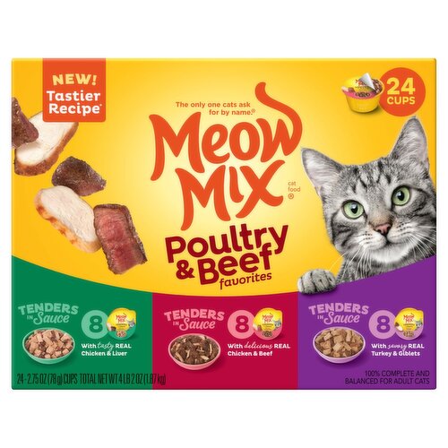 Meow Mix Poultry & Beef Favorites Cat Food Variety Pack, 2.75 oz, 24 count