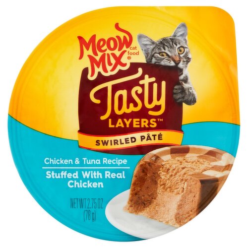 Meow Mix Tasty Layers Chicken Tuna Recipe Swirled Pate Cat Food 2.75 oz Fairway