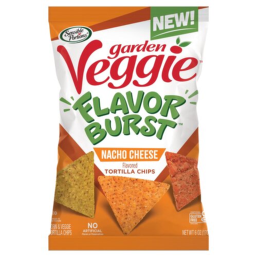 Sensible Portions Garden Veggie Flavor Burst Nacho Cheese Flavored Tortilla Chips, 6 oz