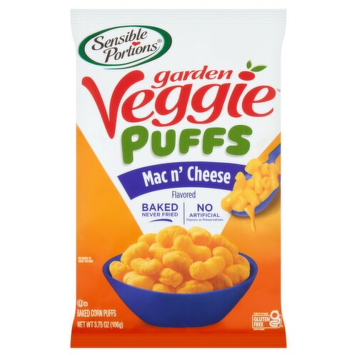 Sensible Portions Garden Veggie Puffs Mac N' Cheese Flavored Baked Corn Puffs, 3.75 oz