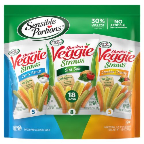 Sensible Portions Garden Veggie Straws Potato and Vegetable Snack, 0.75 oz, 18 count