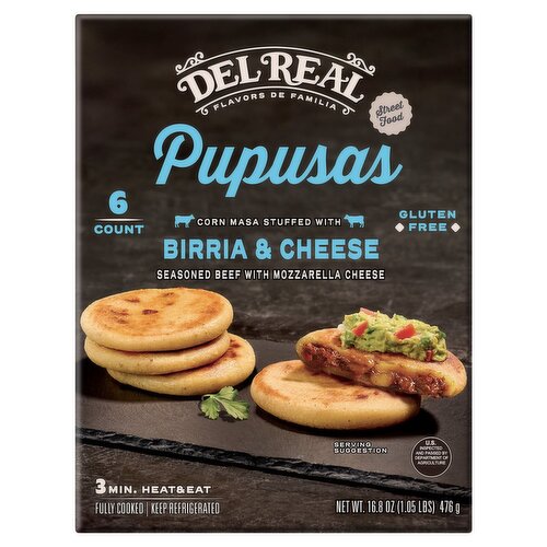 Del Real Foods Birria and Cheese Pupusa, 6 count, 16.8 oz