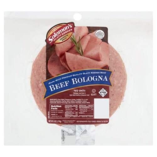 Solomon's Glatt Kosher Beef Bologna, 6 oz