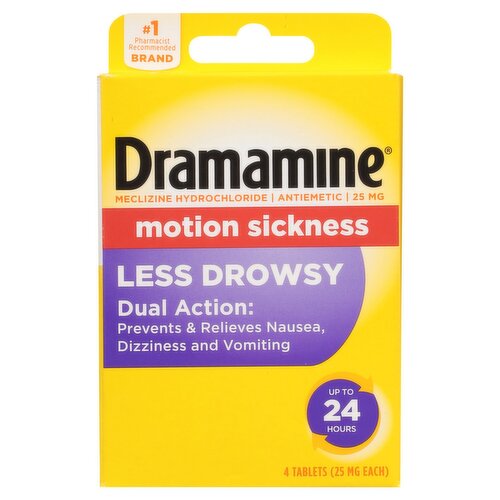 Dramamine Less Drowsy Motion Sickness Tablets, 25 mg, 4 count