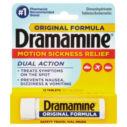 Dramamine Original Formula Motion Sickness Relief Tablets, 50 mg, 12 count