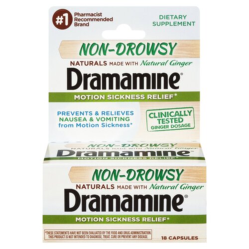 Dramamine Non-Drowsy Motion Sickness Relief Dietary Supplement, 18 count