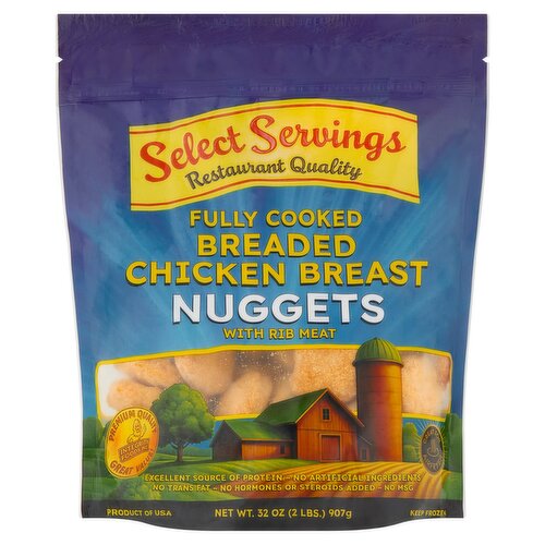 Select Servings Fully Cooked Breaded Chicken Breast Nuggets with Rib Meat, 32 oz
