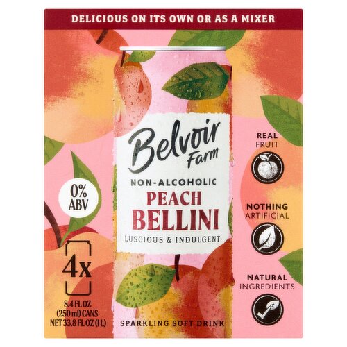 Belvoir Farm Peach Bellini Sparkling Soft Drink, 8.4 fl oz, 4 count