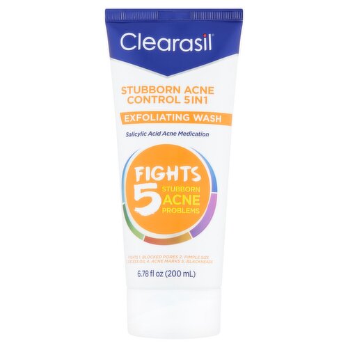 Clearasil Stubborn Acne Control 5in1 Exfoliating Facial Wash, 6.78 fl oz