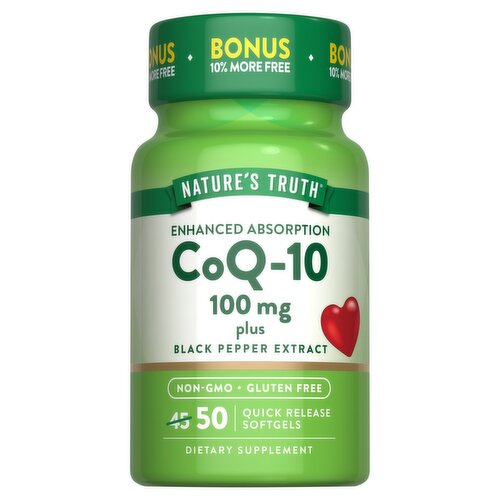 Nature's Truth Vitamins Enhanced Absorption CoQ-10 Quick Release Softgels, 100 mg, 50 count