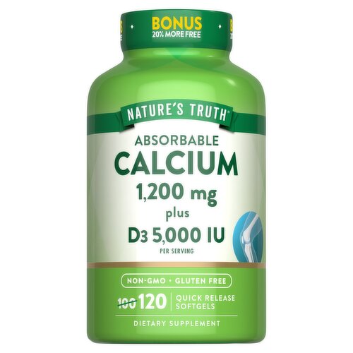 Nature's Truth Vitamins Absorbable Calcium Dietary Supplement, 1200 mg, 120 count