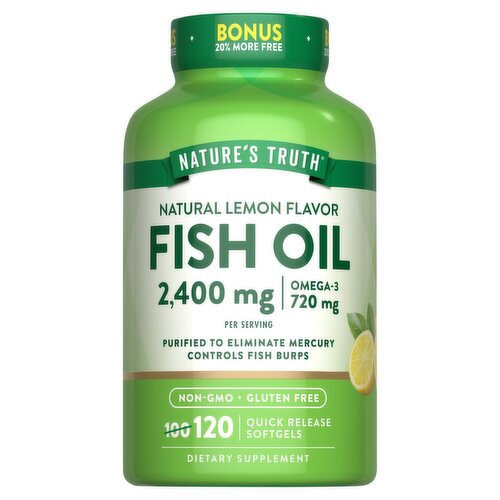 Nature's Truth Vitamins Natural Lemon Flavor Fish Oil Dietary Supplement, 2,400 mg, 120 count