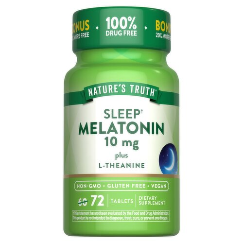 Nature's Truth Vitamins Drug Free Melatonin Plus L-Theanine Dietary Supplement, 10 mg, 72 count