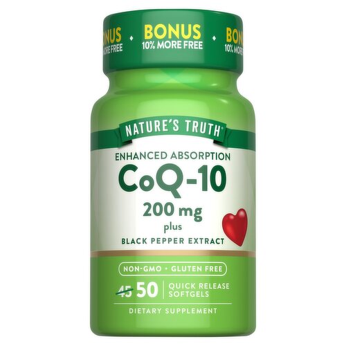 Nature's Truth Enhanced Absorption CoQ-10 Dietary Supplement, 200 mg, 50 count